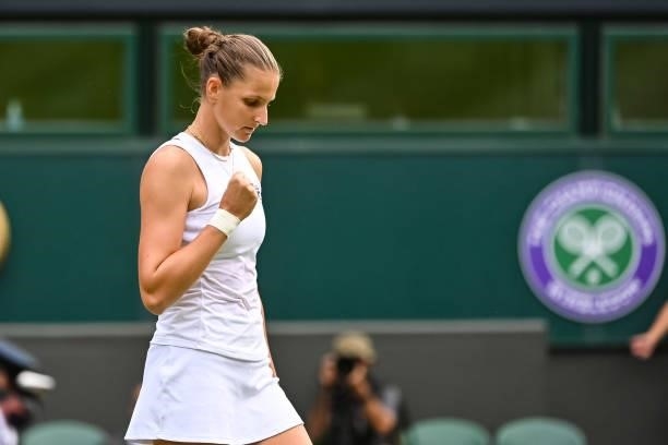 Karolina Pliskova of the Czech Republic celebrates during her match against Aryna Sabalenka of Belarus in the Semi-finals of the ladies singles...