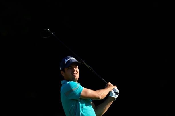 Borja Virto of Spain plays his first shot on the 1st hole during Day One of Le Vaudreuil Golf Challenge at Golf PGA France du Vaudreuil on July 08,...