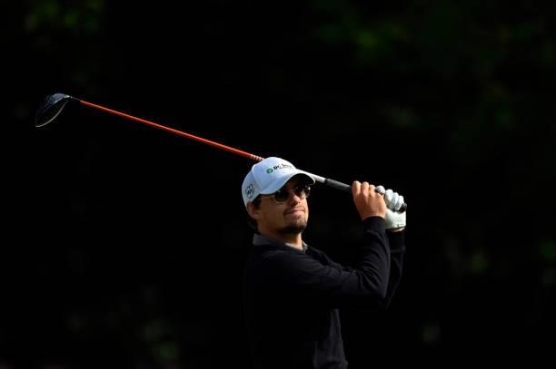 Hinrich Arkenau of Germany plays his first shot on the 1st hole during Day One of Le Vaudreuil Golf Challenge at Golf PGA France du Vaudreuil on July...