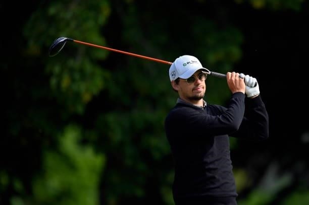Hinrich Arkenau of Germany plays his first shot on the 1st hole during Day One of Le Vaudreuil Golf Challenge at Golf PGA France du Vaudreuil on July...