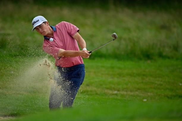 Chase Hanna of The United States Of America gets out of the bunker on the 11th hole during Day One of Le Vaudreuil Golf Challenge at Golf PGA France...