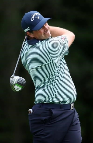 Brian Stuard plays his shot from the 13th tee during the first round of the John Deere Classic at TPC Deere Run on July 08, 2021 in Silvis, Illinois.