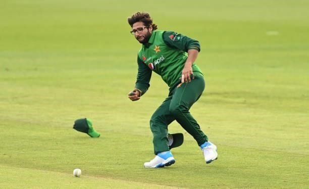 Imam-ul-Haq of Pakistan fields during the first One Day international between England and Pakistan at Sophia Gardens on July 08, 2021 in Cardiff,...