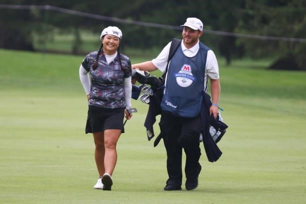 Christina Kim walks to the 17th green during the first round of the Marathon LPGA Classic presented by Dana at Highland Meadows Golf Club in...