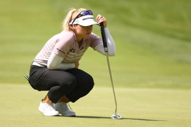 Brooke Henderson of Canada reads a putt on the 10th green during the first round of the Marathon LPGA Classic presented by Dana at Highland Meadows...