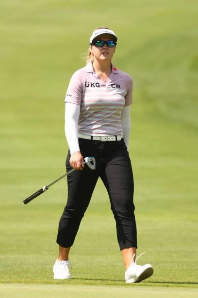 Brooke Henderson of Canada walks to the 10th green during the first round of the Marathon LPGA Classic presented by Dana at Highland Meadows Golf...