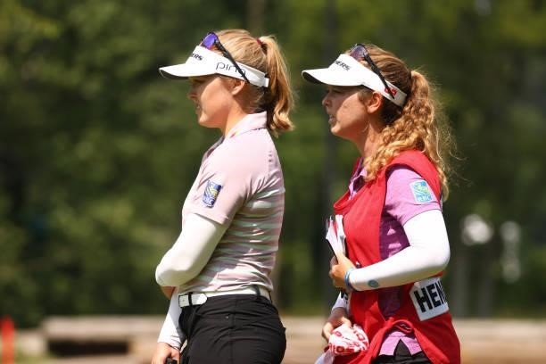 Brooke Henderson of Canada on the 10th green with her caddie and sister Brittany Henderson 10th green during the first round of the Marathon LPGA...