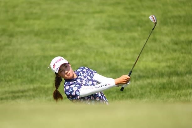 Suzuka Yamaguchi of Japan chips to the ninth green during the first round of the Marathon LPGA Classic presented by Dana at Highland Meadows Golf...