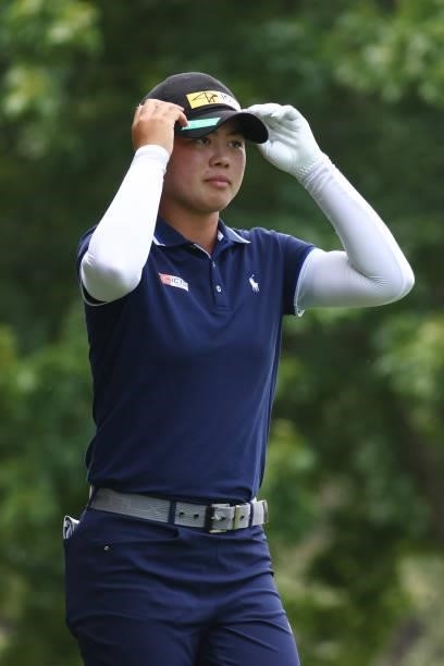 Yuka Saso of the Philippines on the 11th tee during the first round of the Marathon LPGA Classic presented by Dana at Highland Meadows Golf Club in...