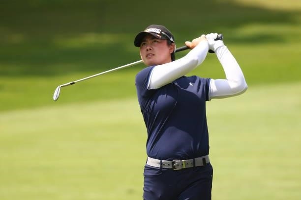 Yuka Saso of the Philippines hits her second shot on the 10th hole during the first round of the Marathon LPGA Classic presented by Dana at Highland...