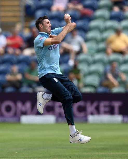 Craig Overton of England bowls during the 1st Royal London Series One Day International match between England and Pakistan at Sophia Gardens on July...