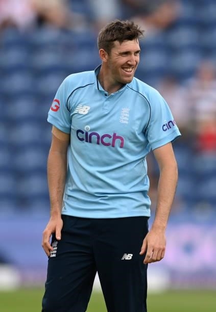 Craig Overton of England during the 1st Royal London Series One Day International match between England and Pakistan at Sophia Gardens on July 08,...
