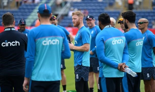 England captain Ben Stokes speaks to his team ahead of the 1st Royal London Series One Day International match between England and Pakistan at Sophia...