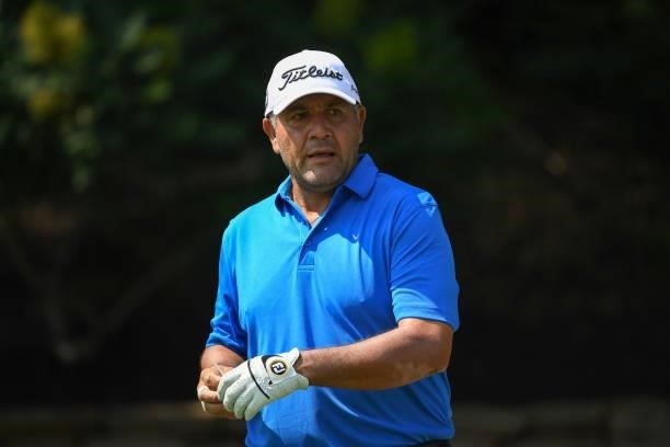 Ricardo Gonzalez of Argentina looks on from the 11th tee during the first round of the U.S. Senior Open Championship at the Omaha Country Club on...