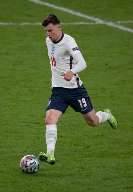 Mason Mount of England in action during the UEFA Euro 2020 Championship Semi-final match between England and Denmark at Wembley Stadium on July 07,...