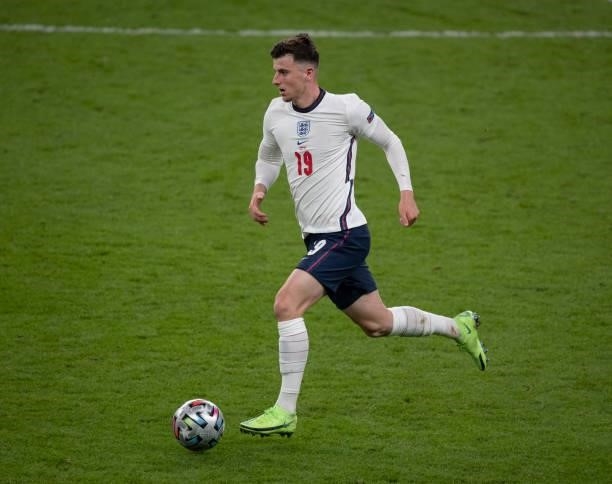Mason Mount of England in action during the UEFA Euro 2020 Championship Semi-final match between England and Denmark at Wembley Stadium on July 07,...