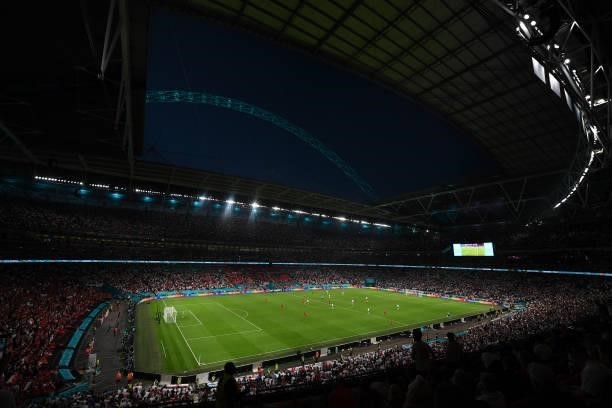 General view during the UEFA Euro 2020 Championship Semi-final match between England and Denmark at Wembley Stadium on July 07, 2021 in London,...