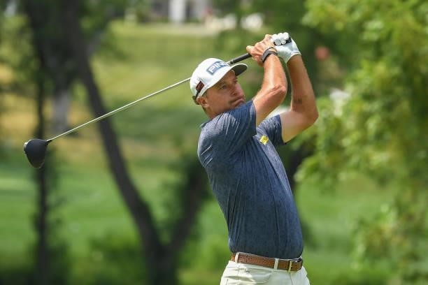 Chris DiMarco plays his shot from the fourth tee during the first round of the U.S. Senior Open Championship at the Omaha Country Club on July 08,...