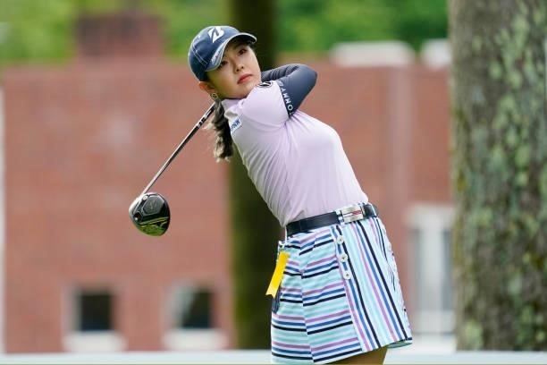 Yuri Yoshida of Japan hits her tee shot on the 1st hole during the second round of the Nipponham Ladies Classic at Katsura Golf Club on July 09, 2021...