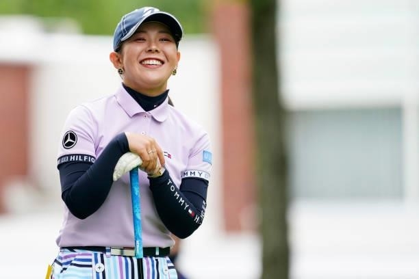 Yuri Yoshida of Japan smiles during the second round of the Nipponham Ladies Classic at Katsura Golf Club on July 09, 2021 in Tomakomai, Hokkaido,...