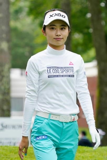 Yuka Yasuda of Japan smules during the second round of the Nipponham Ladies Classic at Katsura Golf Club on July 09, 2021 in Tomakomai, Hokkaido,...