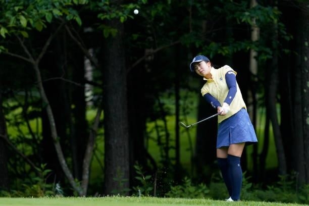 Kotone Hori of Japan chips onto the 2nd green during the second round of the Nipponham Ladies Classic at Katsura Golf Club on July 09, 2021 in...