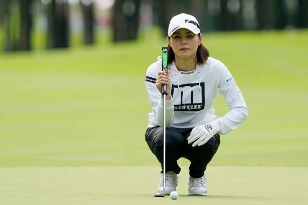 Hina Arakaki of Japan lines up her putt on the 1st hole during the second round of the Nipponham Ladies Classic at Katsura Golf Club on July 09, 2021...