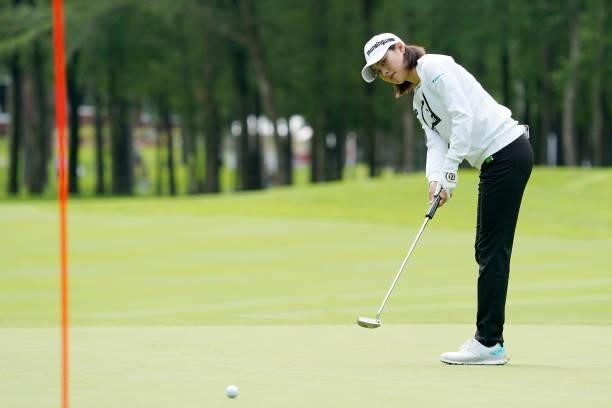 Hina Arakaki of Japan putts on the 1st hole during the second round of the Nipponham Ladies Classic at Katsura Golf Club on July 09, 2021 in...