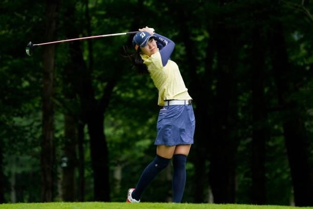 Kotone Hori of Japan hits her tee shot on the 3rd hole during the second round of the Nipponham Ladies Classic at Katsura Golf Club on July 09, 2021...