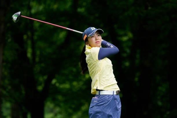 Kotone Hori of Japan hits her tee shot on the 3rd hole during the second round of the Nipponham Ladies Classic at Katsura Golf Club on July 09, 2021...