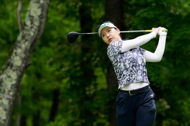 Ah-Reum Hwang of South Korea hits her tee shot on the 3rd hole during the second round of the Nipponham Ladies Classic at Katsura Golf Club on July...