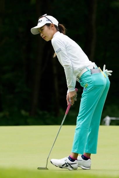 Yuka Yasuda of Japan putts on the 10th hole during the second round of the Nipponham Ladies Classic at Katsura Golf Club on July 09, 2021 in...