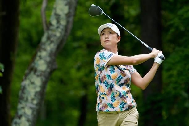 Erina Hara of Japan hits her tee shot on the 3rd hole during the second round of the Nipponham Ladies Classic at Katsura Golf Club on July 09, 2021...