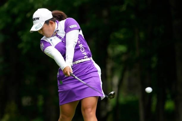 Saki Asai of Japan hits her tee shot on the 11th hole during the second round of the Nipponham Ladies Classic at Katsura Golf Club on July 09, 2021...