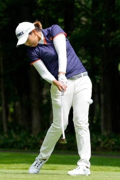 Maiko Wakabayashi of Japan hits her tee shot on the 11th hole during the second round of the Nipponham Ladies Classic at Katsura Golf Club on July...