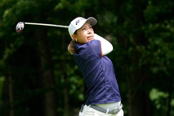 Maiko Wakabayashi of Japan hits her tee shot on the 11th hole during the second round of the Nipponham Ladies Classic at Katsura Golf Club on July...