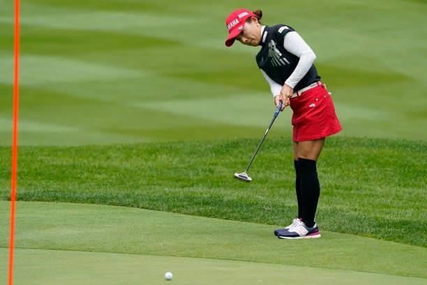 Chie Arimura of Japan putts on the 11th hole during the second round of the Nipponham Ladies Classic at Katsura Golf Club on July 09, 2021 in...