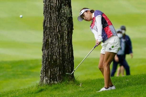 Maria Shinohara of Japan hits her second shot on the 18th hole during the second round of the Nipponham Ladies Classic at Katsura Golf Club on July...