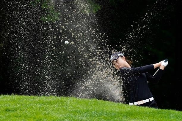 Haruka Morita of japan hits from a bunker on the 18th hole during the second round of the Nipponham Ladies Classic at Katsura Golf Club on July 09,...