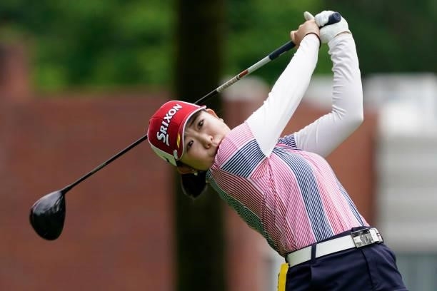 Kotoko Uchida of Japan hits her tee shot on the 1st hole during the second round of the Nipponham Ladies Classic at Katsura Golf Club on July 09,...