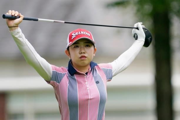 Kotoko Uchida of Japan looks on during the second round of the Nipponham Ladies Classic at Katsura Golf Club on July 09, 2021 in Tomakomai, Hokkaido,...