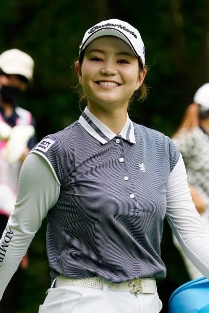 Akira Yamaji of Japan smiles during the second round of the Nipponham Ladies Classic at Katsura Golf Club on July 09, 2021 in Tomakomai, Hokkaido,...