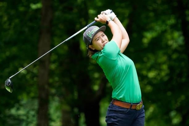 Nana Yamashiro of Japan hits her tee shot on the 3rd hole during the second round of the Nipponham Ladies Classic at Katsura Golf Club on July 09,...