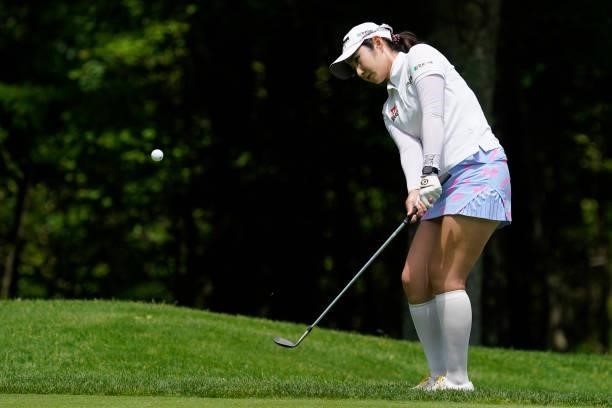Seonwoo Bae of South Korea chips onto the 2nd green during the second round of the Nipponham Ladies Classic at Katsura Golf Club on July 09, 2021 in...