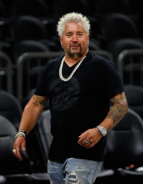 Television personality Guy Fieri on the court following game two of the NBA Finals between the Phoenix Suns and the Milwaukee Bucks at Phoenix Suns...