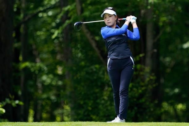 Serena Aoki of Japan hits her tee shot on the 3rd hole during the second round of the Nipponham Ladies Classic at Katsura Golf Club on July 09, 2021...