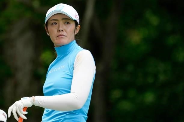 Ayaka Watanabe of Japan looks on during the second round of the Nipponham Ladies Classic at Katsura Golf Club on July 09, 2021 in Tomakomai,...