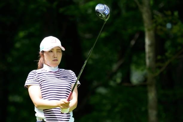 Ayaka Furue of Japan hits her tee shot on the 3rd hole during the second round of the Nipponham Ladies Classic at Katsura Golf Club on July 09, 2021...