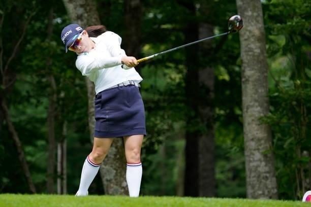 Minami Katsu of Japan hits her tee shot on the 3rd hole during the second round of the Nipponham Ladies Classic at Katsura Golf Club on July 09, 2021...