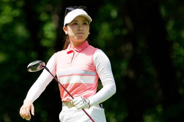 Yuna Nishimura of Japan looks on during the second round of the Nipponham Ladies Classic at Katsura Golf Club on July 09, 2021 in Tomakomai,...